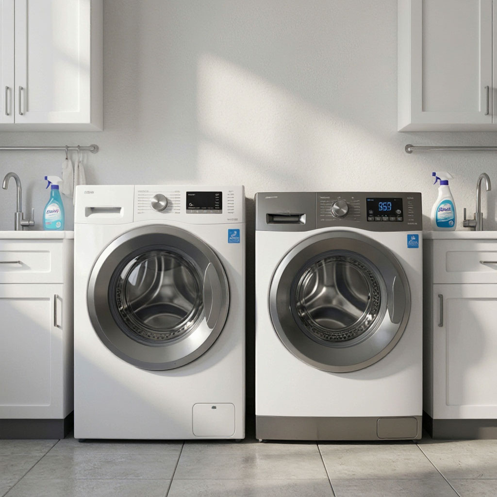 Home laundry room with washer and dryer
